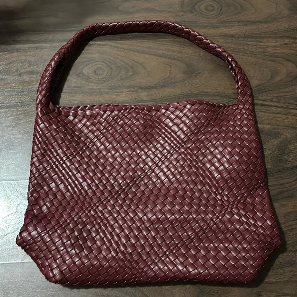 Anthropologie Woven Leather Hobo Bag in Deep Burgundy - Picture 1 of 10